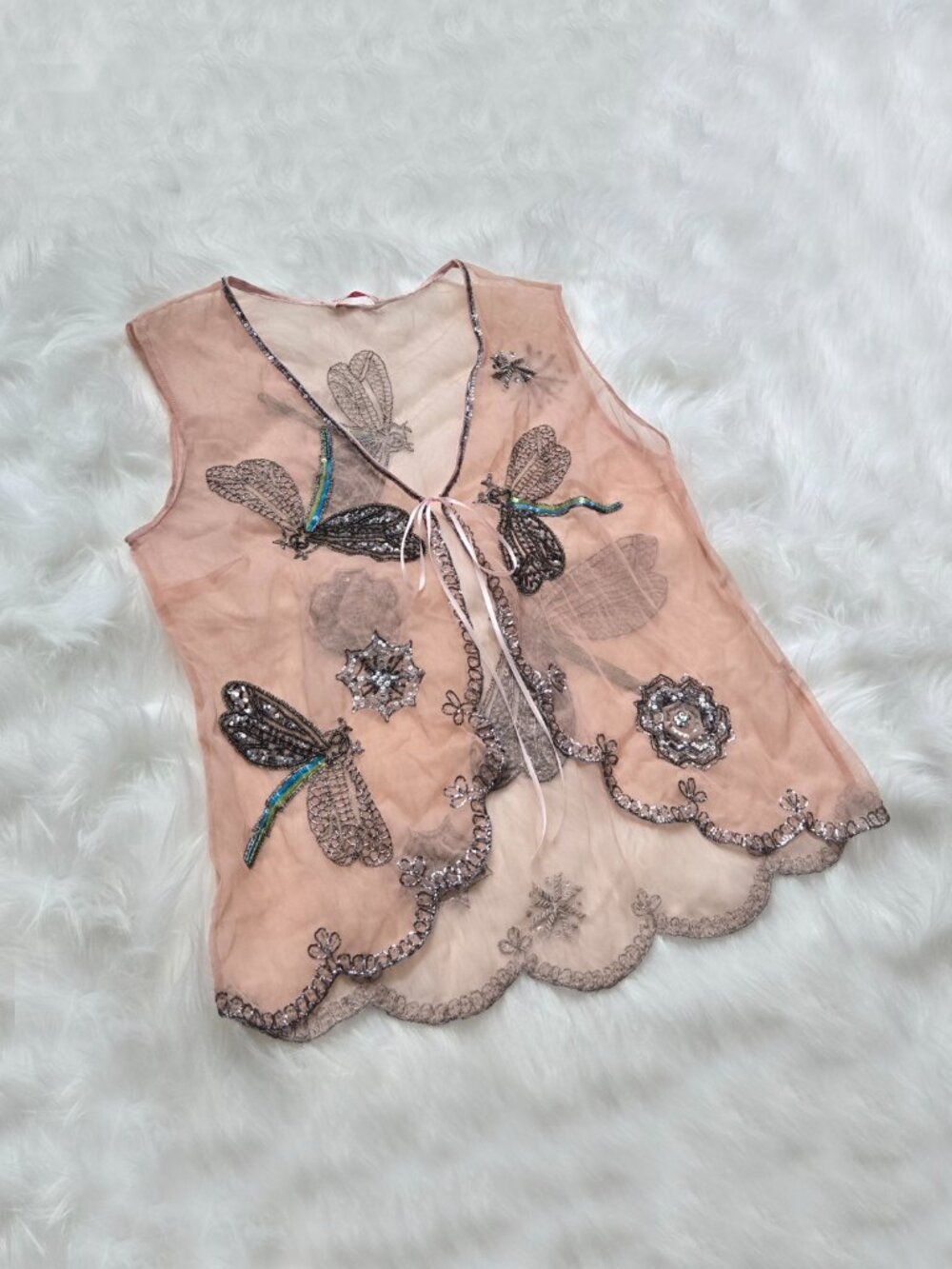 Vintage Fairycore Matthew Williamson Sheer Dragonfly Blush Pink Vest - Picture 5 of 8